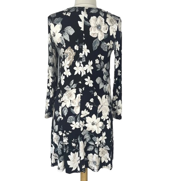 Old Navy Shift Dress Size Small Tall ST Black Floral LS Knit Swing Black - Picture 2 of 9